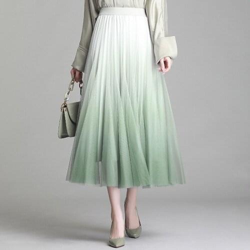 2020 Two Layer Women Summer Mesh A-Line High Waist Pink Skirt Casual Clothes Gradient Color Faldas Jupe Femme Saia