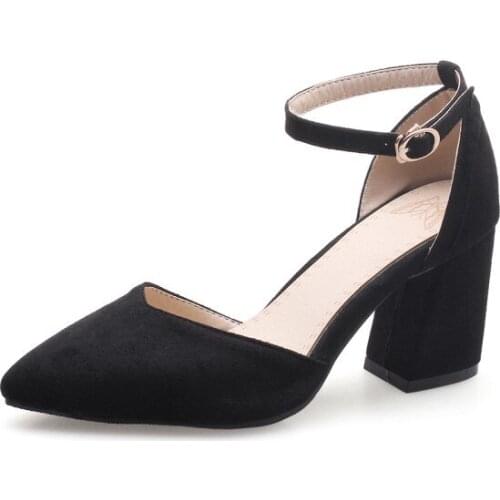 Big Size 11 12 13 14 15 ladies high heels women shoes woman pumps Rough-heeled square-headed buckled single shoes