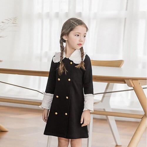 2021 Spring New Arrival Girls Fashion Princess Long Sleeve Dress Girls Double-breasted Dresses
