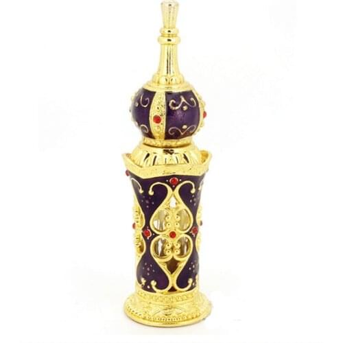 1PC 12ml Antiqued Metal Perfume Bottle Arab Style Hollow Out Essential Oils Bottle Perfume Glass Dropper Bottle