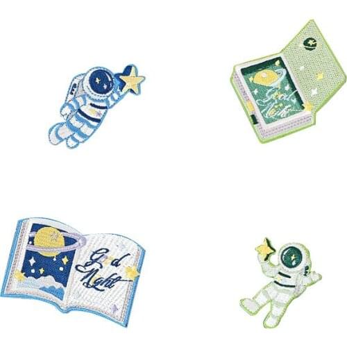 20pcs/lot Embroidery Patches Planet Astronaut Book Clothing Decoration Sewing Accessories Gift Diy Iron Heat Transfer Applique