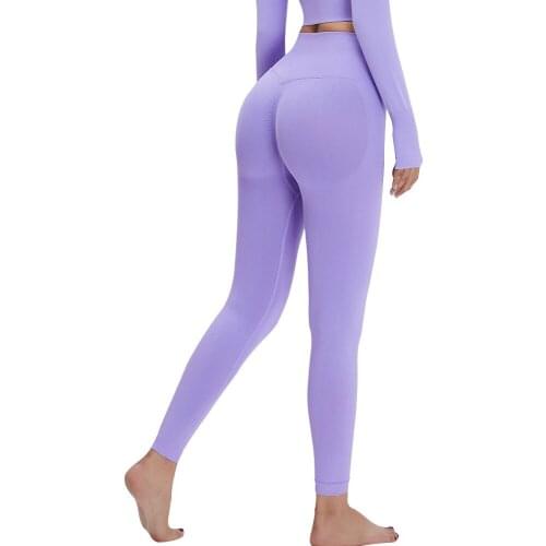 2021 Purple Seamless Yoga Pant High Elastic Sports Fitness Legging Women High Waist Gym Scrunch Butt Running Training Girl Tight