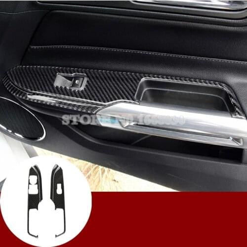 Carbon Fiber Car Door Armrest Window Switch Cover 4pc For Ford Mustang 2015-2017 Car accesories interior Car decoration