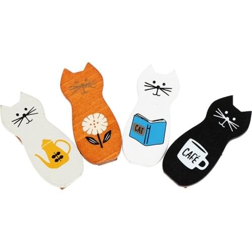 4pcs Mini Wooden Clips Lovely Cat Design Wooden Clip Set For Photo Clips Clothespin Craft Decoration Clips Pegs