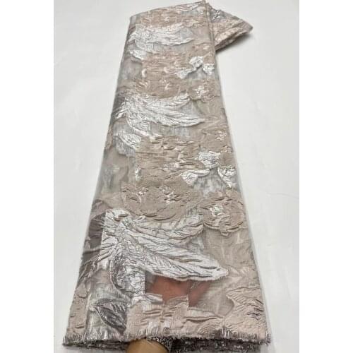 5Yards New Brocade Jacquard Fabric African Floral Organza Cloth Nigerian French Material Tulle Net For Sewing Dress POZ30