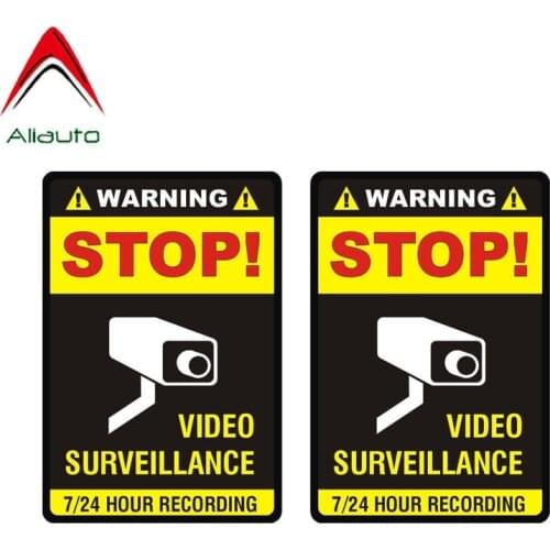 Aliauto 2 X Warning Car Sticker Stop Video Surveillance Decoration Cover Scratch PVC Waterproof Decal for Motorcycle Vw,10cm*7cm