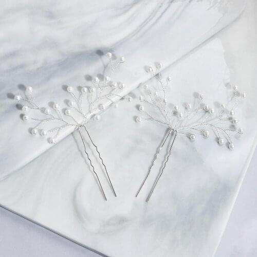 Shiny Women Ornament 3PCS Hair Pins Pearl Handmade Wedding Hair Jewelry Accessories Elegant Bridal Head Decoration Tiara
