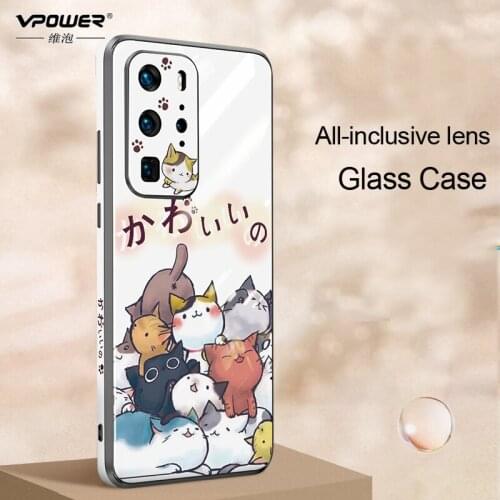 Cat Painted Tempered glass Case +frame For Huawei P40 Pro P40 protection phone cases for huawei p 40 pro plus glass cover