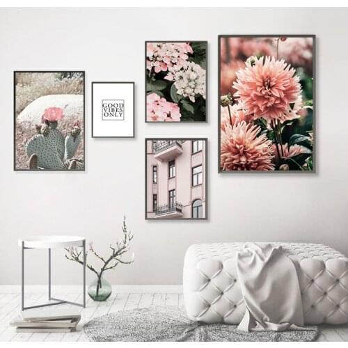 Home Decor Nordic Style Canvas Cactus Flower Painting Building Picture Wall Artwork Print Watercolor Modular Living Room Poster