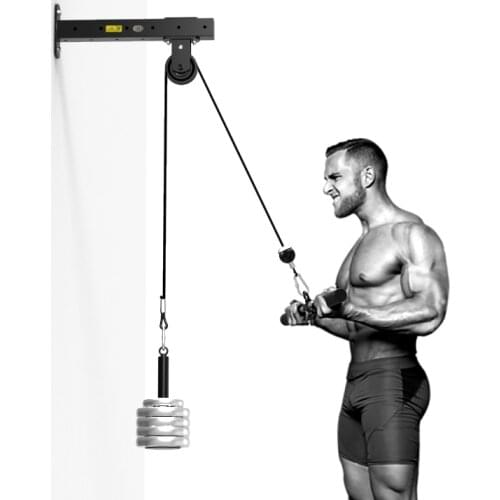 Home Gym Wall Mounted Cable Machine Attachments Workout Triceps Biceps Muscle Pulley System Fitness Lat Pull Down Rope Equipment