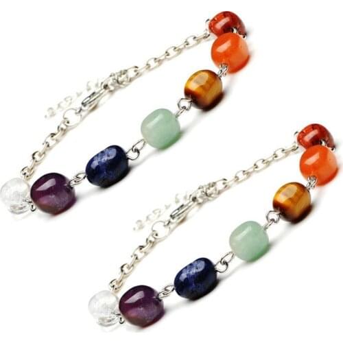 Druzy 6PC 8mm Curved Needle Chain 7 Chakra Energy Random Irregular Beads Natural Stone Fashion Chain Colorful Healing bracelet