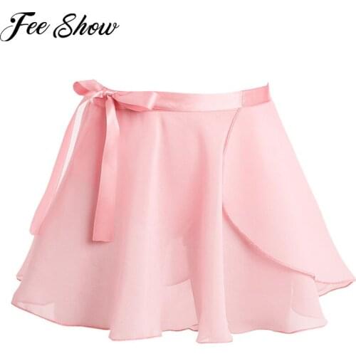 FEESHOW Teen Girls Ballet Skirts Dance Costumes Gymnastics Leotard Chiffon Wrap Skirt for Kids Classic Stage Performance Clothes