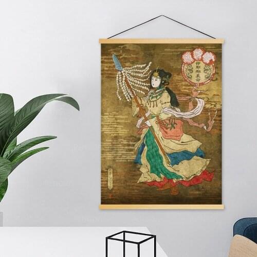 Canvas Home Decoration Japanese Retro Poster Print Pictures Warrior Wall Art Wooden Scroll Hanging Painting Bedside Background
