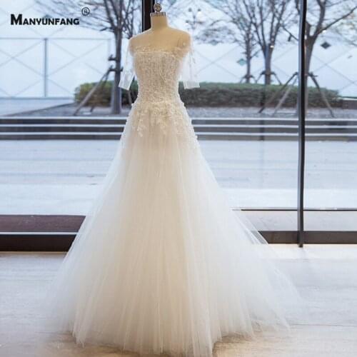 Custom Made O-Neck 3D Flowers Court Train A-Line Wedding Dress 2021 Hot Sale Zipper Back Half Sleeve Embroidery Bridal Gown