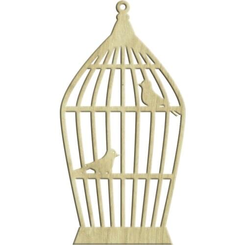 KD202 Cage and Bird Wooden Package Ornament, Unpainted Package Ornament