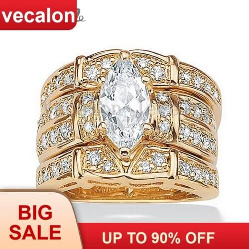 Vecalon Classic Jewelry Marquise Cut 2ct 5A Zircon cz Wedding Band Ring Set for Women 14KT Yellow Gold Filled Enagement ring