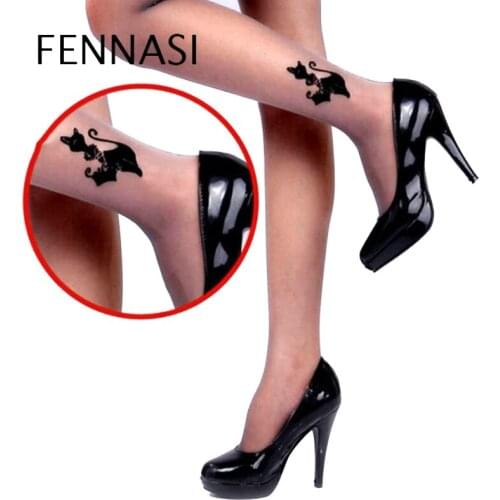 FENNASI New Fake Tattoo Tights Sexy Lady Fashion Slim Casual Tights High Elasticity Transparent Breathable Female Pantyhose