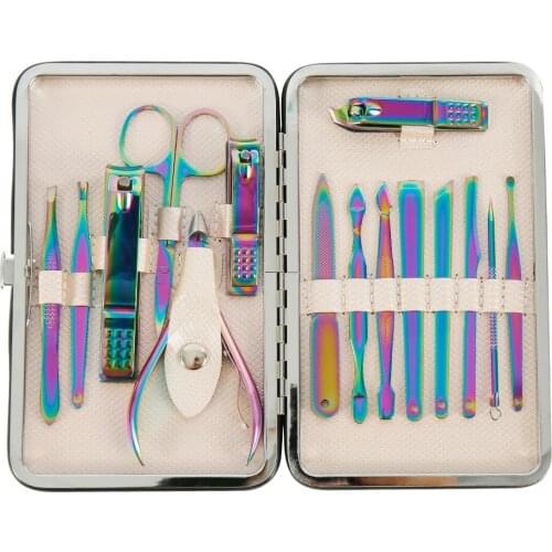15pcs Stainless Steel Nail Clipper Professional Nail Cutter Kit Manicure Pedicure Tool Set Colorful Straight Edge Nail Clipper