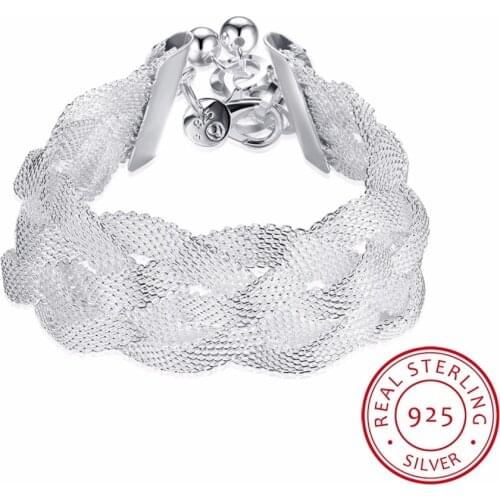 Lekani 21cm Mesh Cross Bracelets 2.5cm Big Width Twist Bangles Fine Jewelry 925 Sterling Silver Bangles Pulseira De Prata