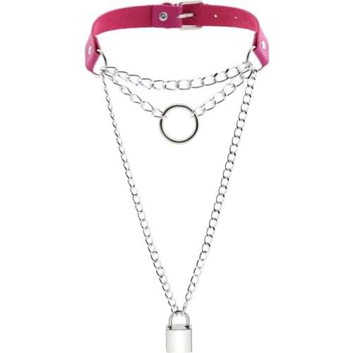 Trendy Choker Lock And Key Pendant Necklace Leather Choker Necklace Punk Jewelry On The Neck Circle Aesthetic Gothic Accessories
