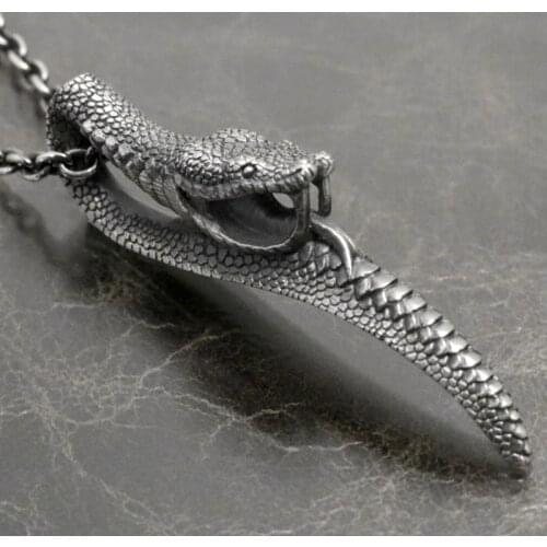 Mens Vintage Silver Color Snake Shape Pendant Necklace Gothic Punk Style Male Jewelry Accessories Hip Hop Chain Necklace