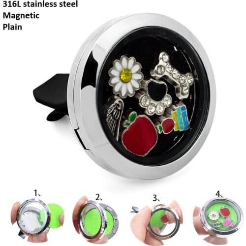 New Car Essential Oil Diffuser Locket Pendant 30mm 316L stainless steel car diffuser vent clip (free random pads & 5pcs charms)