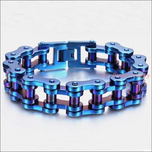 9.25"*19mm 155g New Heavy Gift 316L Stainless Steel Blue Motorcycle Bike Chain Mens Boys Bracelet Bangle High Quality