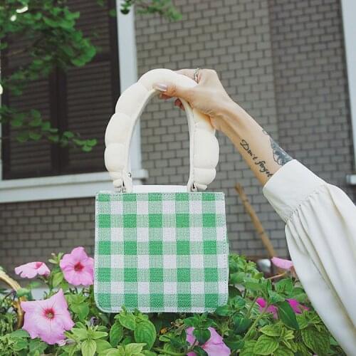 New Soft Handle Tote Bags Small Checkered Handbags 2021 Summer Beach Fashion Ladies Simple Square Bag High Quality
