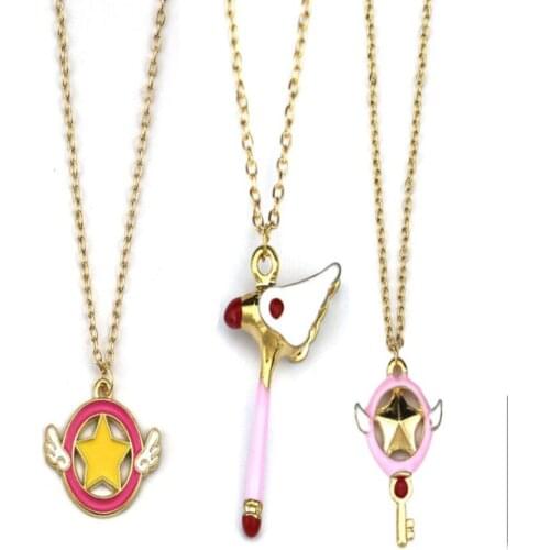 Anime Cardcaptor Sakura Sailor Necklace Cartoon cosplay Card Captor Stars Wand Bird Necklaces Pendants Jewelry For Kids Hot