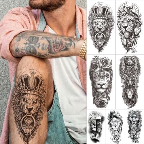 Transferable Waterproof Temporary Sleeve Arm tatooo Stickers Lion Gear Iron Ring Arrow tattoos Body Art Fake tatoo Male Female