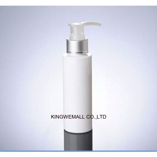 Plastic bottle 100ml flat shoulder anodized aluminum screw pump,100cc shampoo lotion pump white bottle 300pcs/lot