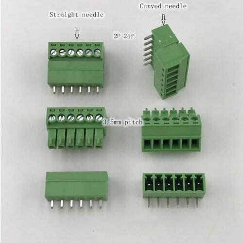 Pluggable green terminal wiring spacing 3.5mm voltage 300V current 8A male and female bending needle 2p3p4p5p6p7p8p9p10p11p12p