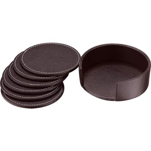 Coasters For Drinks,Leather Coasters With Holder Set Of 6,Protect Furniture From Water Marks Scratch And Damage (Brown)