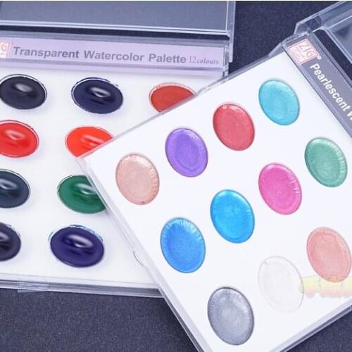 Kuretake ZIG 12 Colors Transparent /Pearlescent Watercolor palette solid Pigment Drawing Supplies