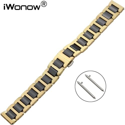 22mm Ceramic & Stainless Steel Watch Band Quick Release Strap for Samsung Gear S3 Classic Frontier Butterfly Buckle Wrist Belt