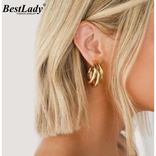 Best Lady Golden Hoop Earrings Korean Geometry Jewelry For women Female Retro Metal Copper Drop Earrings Trend Fashion Bijoux