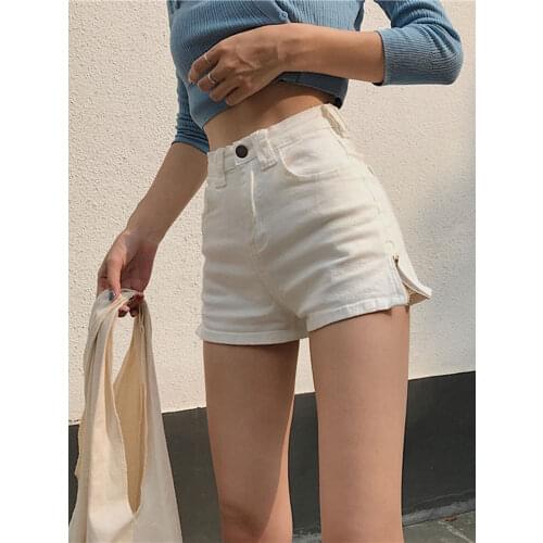 Summer Vintage High Waist Side zip Denim Shorts Women Korean Style Casual Shorts Jeans Summer Hot Short Pants