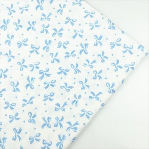 Syunss,White Back Blue Bow Printed Cotton Fabric DIY Tissu Patchwork Telas Sewing Baby Toy Bedding Quilting Cloth Craft Tecido