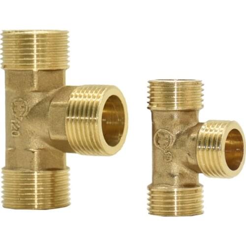 Male 1/2 3/4 Plumbing T type Connector Brass G1/2 G3/4 tee Water Splitter Threaded connector Pipe Fittings 1Pcs