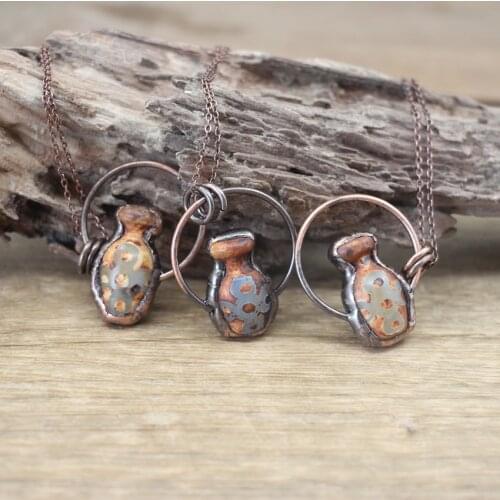 Tibetan Dzi Agates Bottle Antique Copper Hoop Pendants Bronze Charms Necklaces Old Stone Gems Meditation Retro Jewelry,QC3048