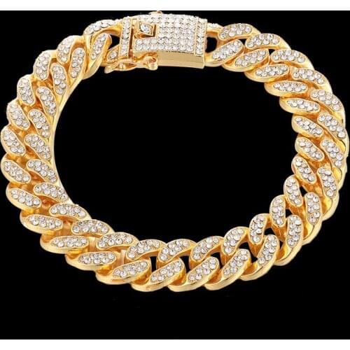 Hip Hop 12mm Bling Iced Out Rapper Bracelet Full Rhinestone Pave With Miami Cuban Link Chain Bracelet for Men Jewelry