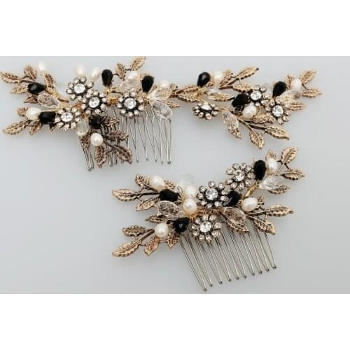 Vintage Crystal Bridal Hair Comb Set Antique Gold Handmade Wedding Headpiece Wholesale Brides Hair Accessories 2017 New 2pcs/set