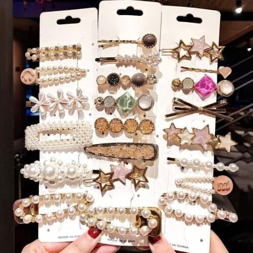 Handmade Metal Pearls Hair Clips Pin For Women Fashion Geometric Flower Barrettes Headwear Girls Sweet Hairpins Hair Accessorie