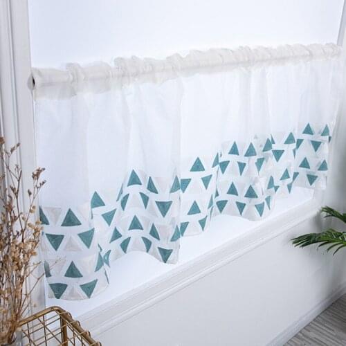 Nordic Tulle Sheer triangle Embroidered Short Window Curtain for Home Living Room Decoration Voile in the Kitchen Cafe Curtain