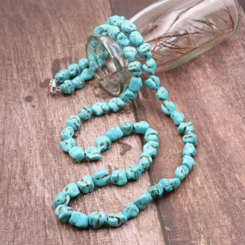 Fashion Personality Long Chain Necklace Turquoises Stone Freeform Beads Charms Necklaces Statement Women Punk Jewelry 32" A962