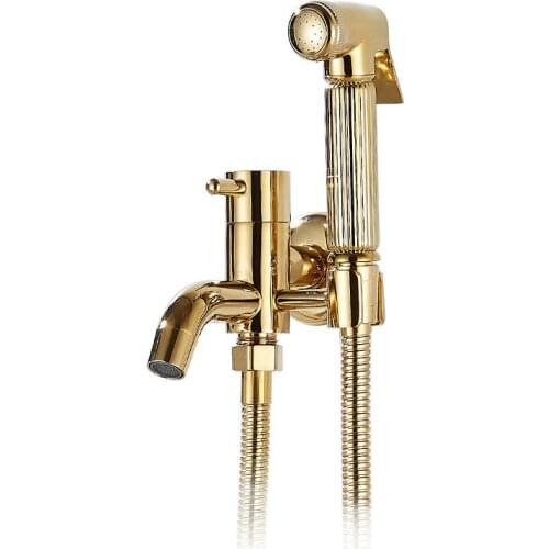 1Set Brass Golden Hand-held Bidet Faucet Wall-mounted Single Cold Water Bathroom Kitchen Toilet Faucet Bidet Sprayer G1/2