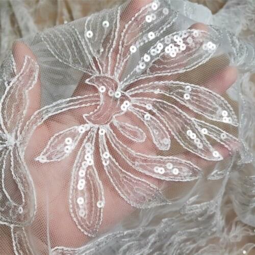 1Y/lot Glitter Crystal Sewing Fabric For Wedding Dress Childrens Clothing Veil Sequin Embroidery Lace DIY Fabric