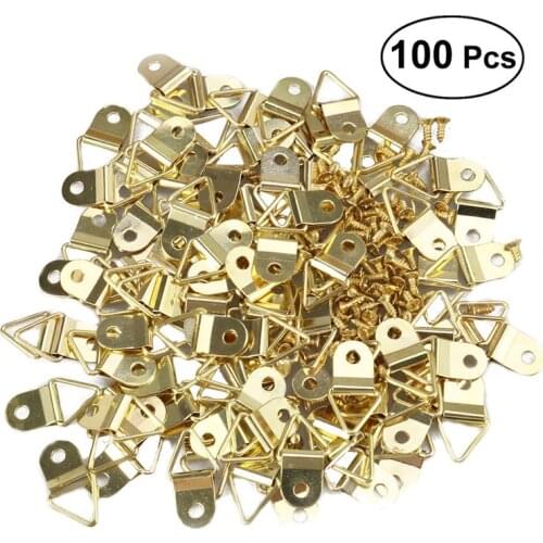 100pcs Small Triangle D-Ring Single Hole Picture Frame Hangers Holders with Screws