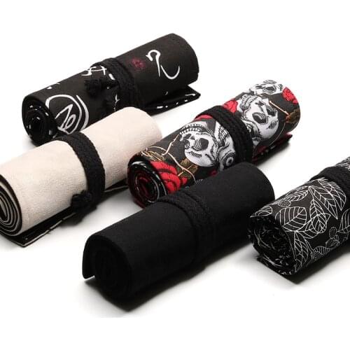 12/24/36/48/72 Roll School Pencil Case Kawaii Canvas Black Pencil Box Bag Penal for Girls Boys Cute Office Supplies Stationery