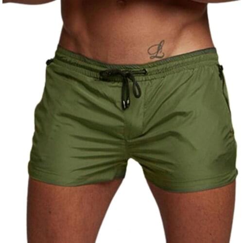 2021 Fashion Men Shorts with Zip Pockets Solid Color Skin-friendly Breathable Comfortable Mens Swimsuit Sexy Swimwear for Sport